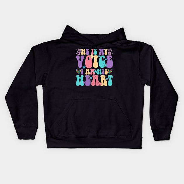 He is my voice I am his heart Autism Awareness Gift for Birthday, Mother's Day, Thanksgiving, Christmas Kids Hoodie by skstring